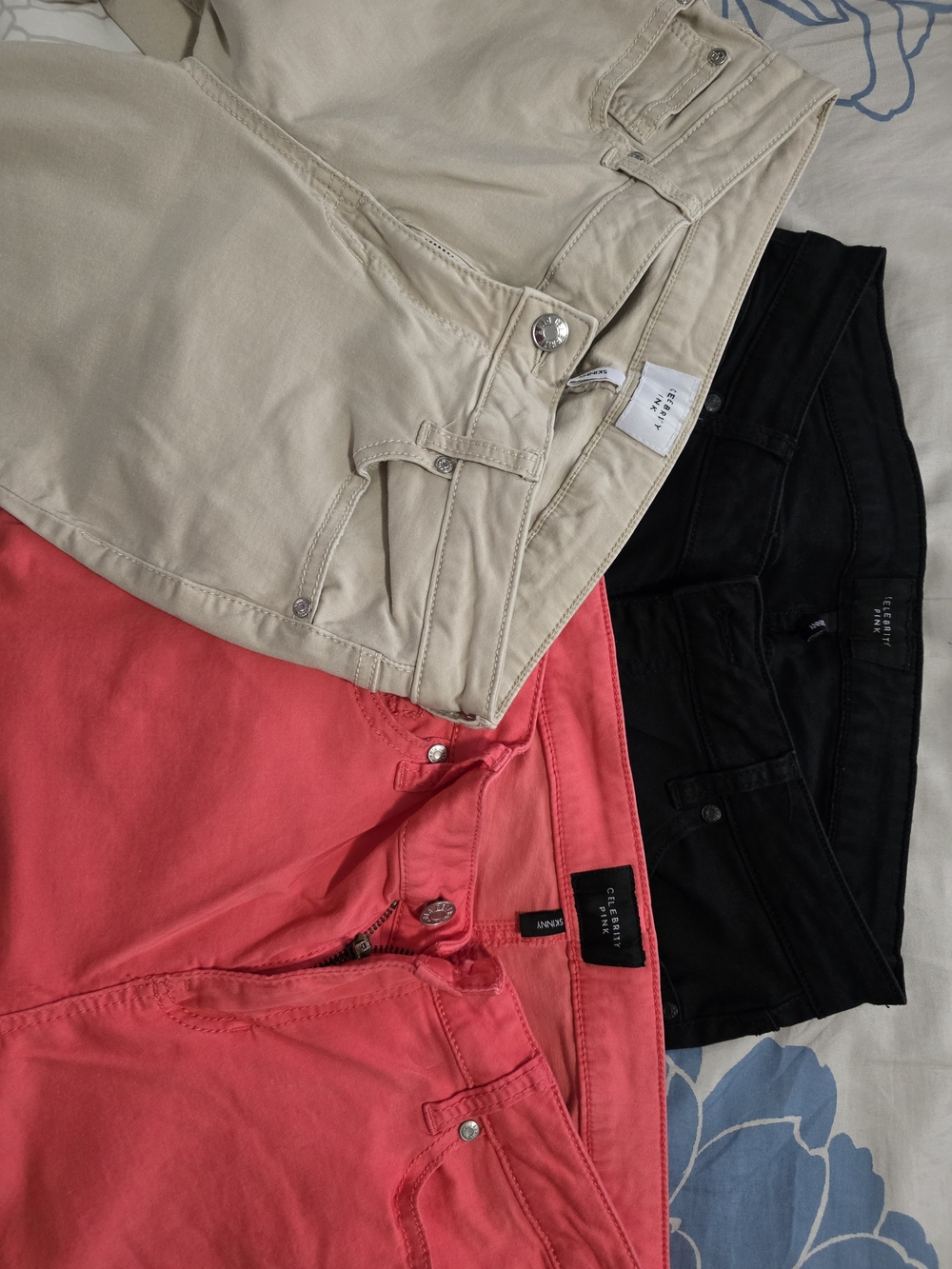 Celebrity Pink Skinny Pants Trio in Coral, Beige, and Black
